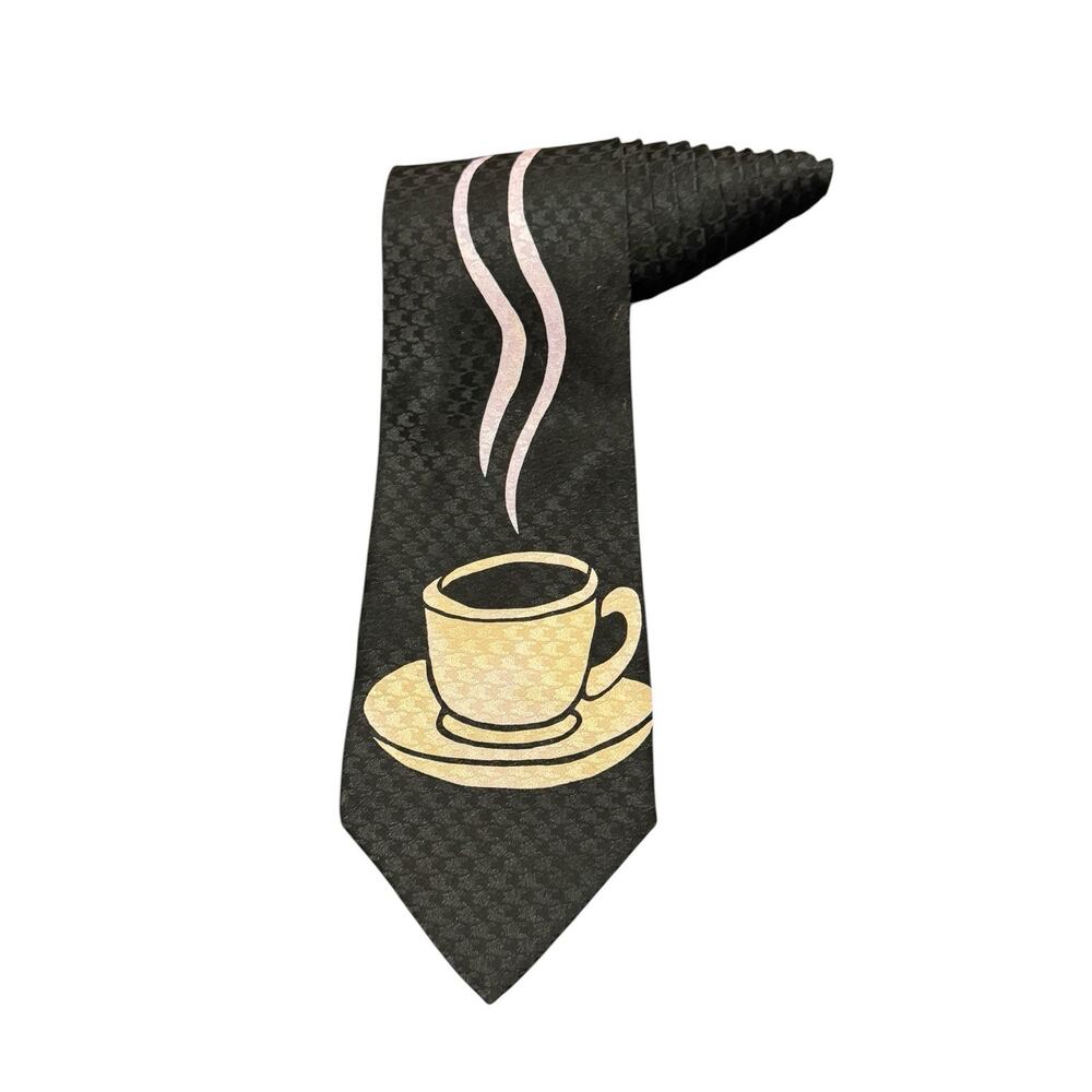 Vintage Novelty Steaming Hot Coffee Tea Cup Latte Chai Necktie 100% Silk